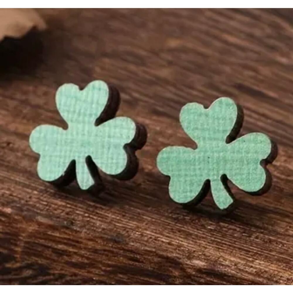 Shamrock Stud Earrings Clover Wood